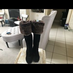 Sam Edelman black suede faux fur knee high boots